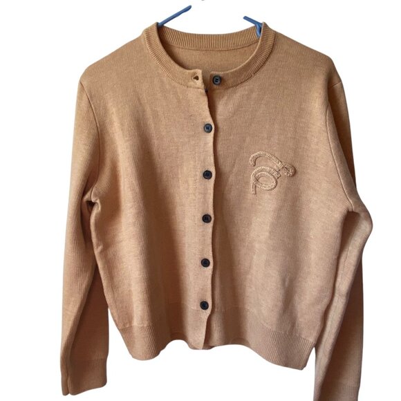 Vintage Beige Cashmere Yak Cardigan Sweater Embroidered Long Sleeve Wool Women M - Picture 1 of 9